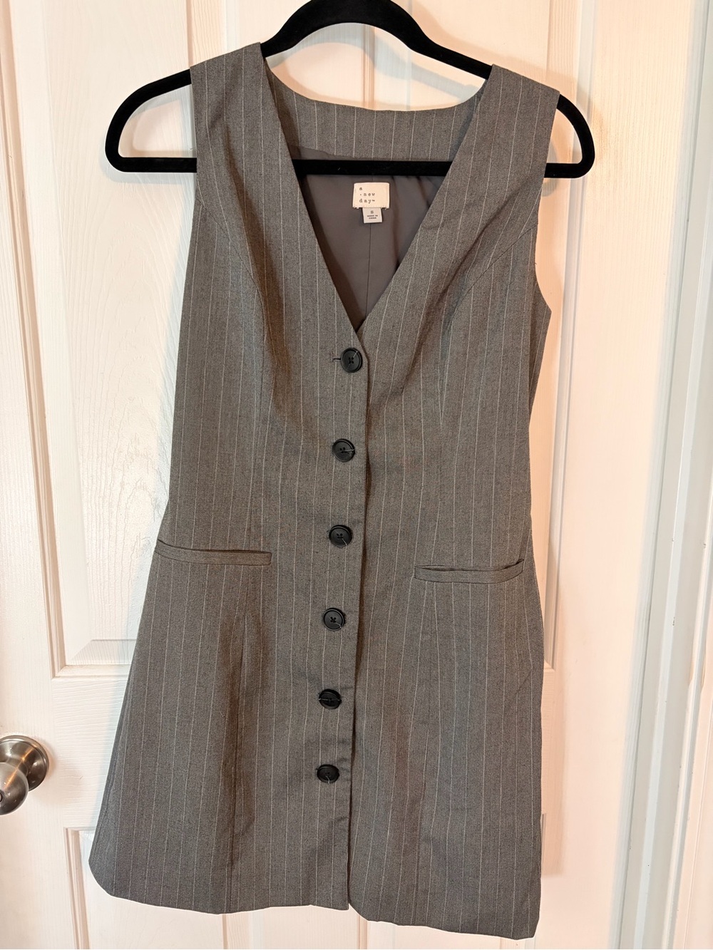 a new day Gray Pinstripe Button-Front Mini Dress